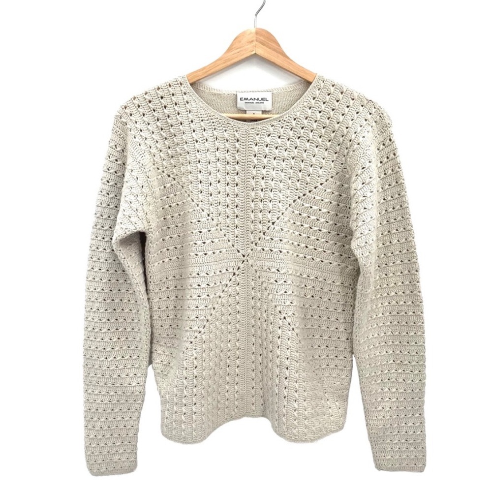 Emanuel Ungaro Light Tan Cable Knit Long Sleeve Crewneck Sweater Size S